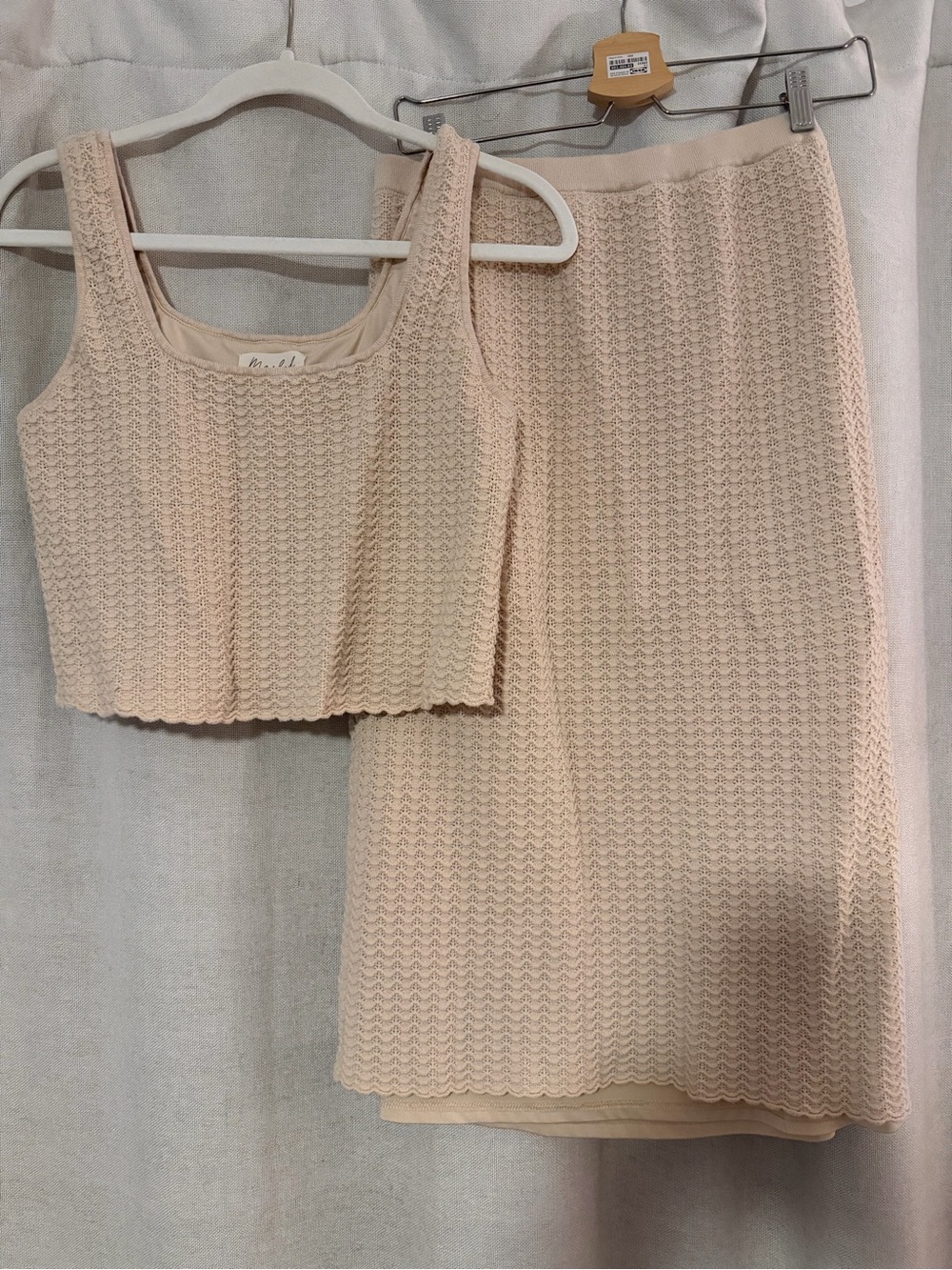 Marled Beige Knit Midi Skirt